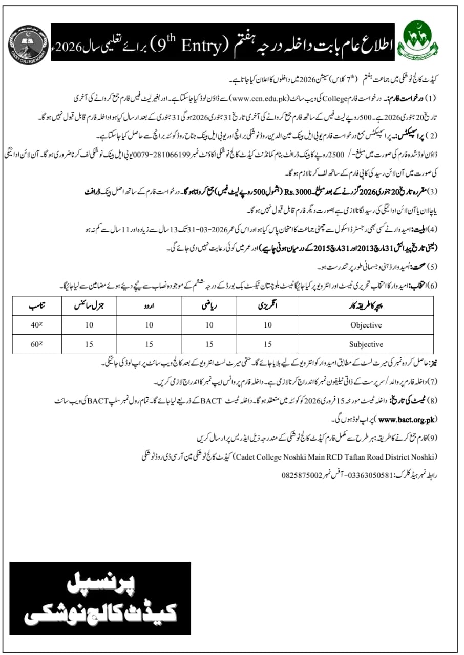 بلوچستان کے مختلف کالجز میں داخلے جاری ہے